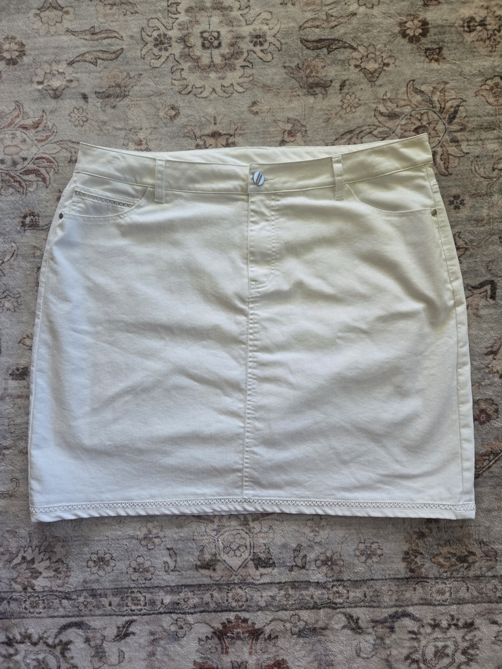 CJ Banks White Cotton-Blend Mini Skirt, 18W, Capsule, Classic, Coastal, Chic